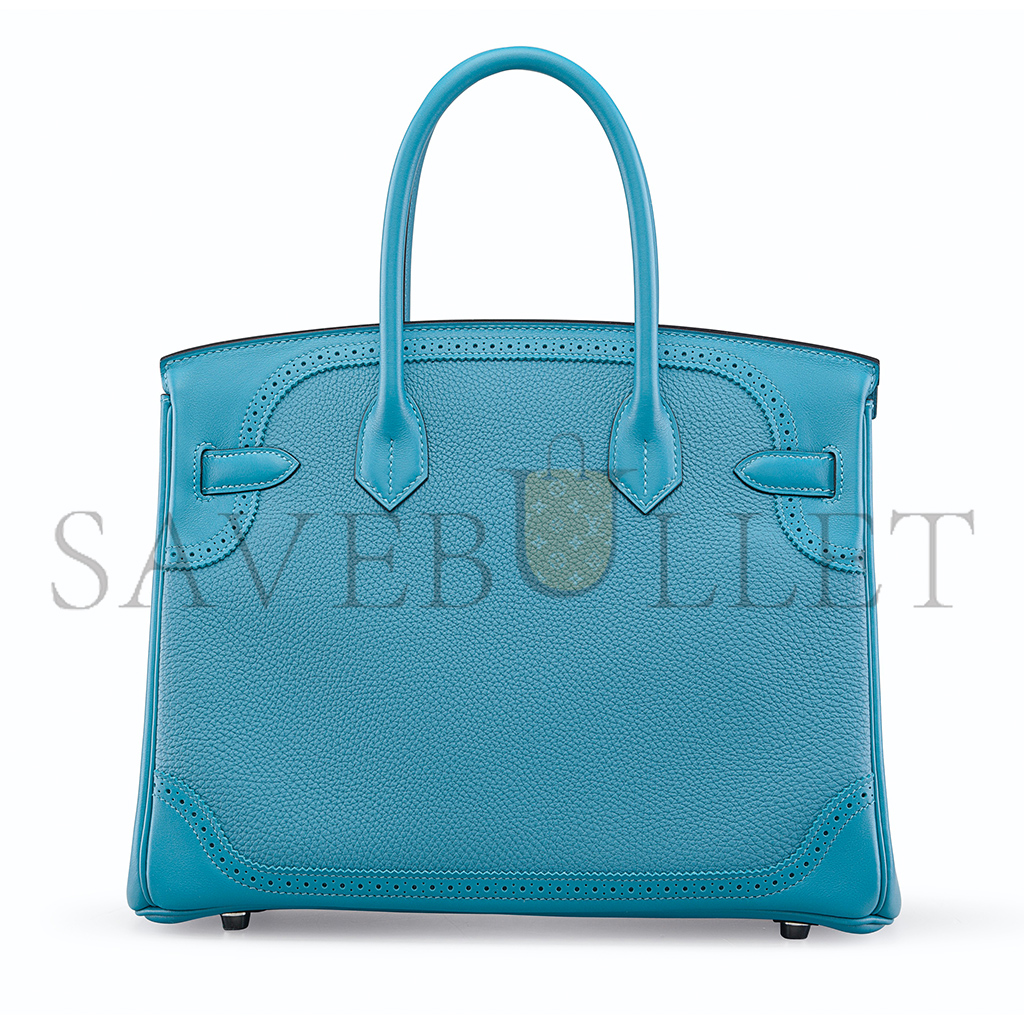 HERMÈS MASTER BIRKIN 30 LACE SERIES DENIM BLUE SILVER BUCKLE H082653CK69 (30*22*15cm)